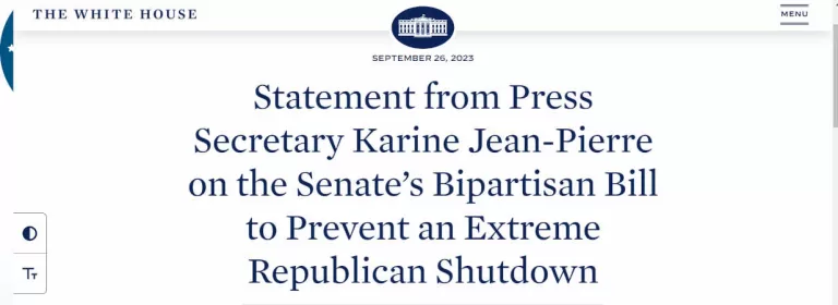 White House - Statement from Press Secretary Karine Jean-Pierre on the Senate’s Bipartisan Bill to Prevent an Extreme Republican Shutdown