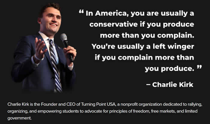 Charlie Kirk empowering students to advocate for principles of freedom, free markets, and limited government