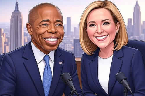 Mayor Adams and NYPD Commissioner Highlight Record-Low Crime Stats Despite Bronx Shootings NY News Mayor Eric Adams and Police Commissioner Jessica Tisch Cartoon humor