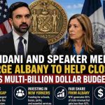 NYC budget crisis press conference with Mayor Mamdani and Speaker Menin urging Albany to close multi-billion dollar gap