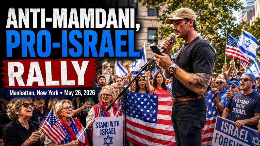 MAY 26, 2026 Rally Anti-Mamdani pro-Israel demonstrators rally in Manhattan with American and Israeli flags on May 26, 2026.