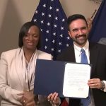Mayor Zohran Mamdani with Dr Ayesha Delany Brumsey during appointment as Commissioner of NYC Office of Community Safety